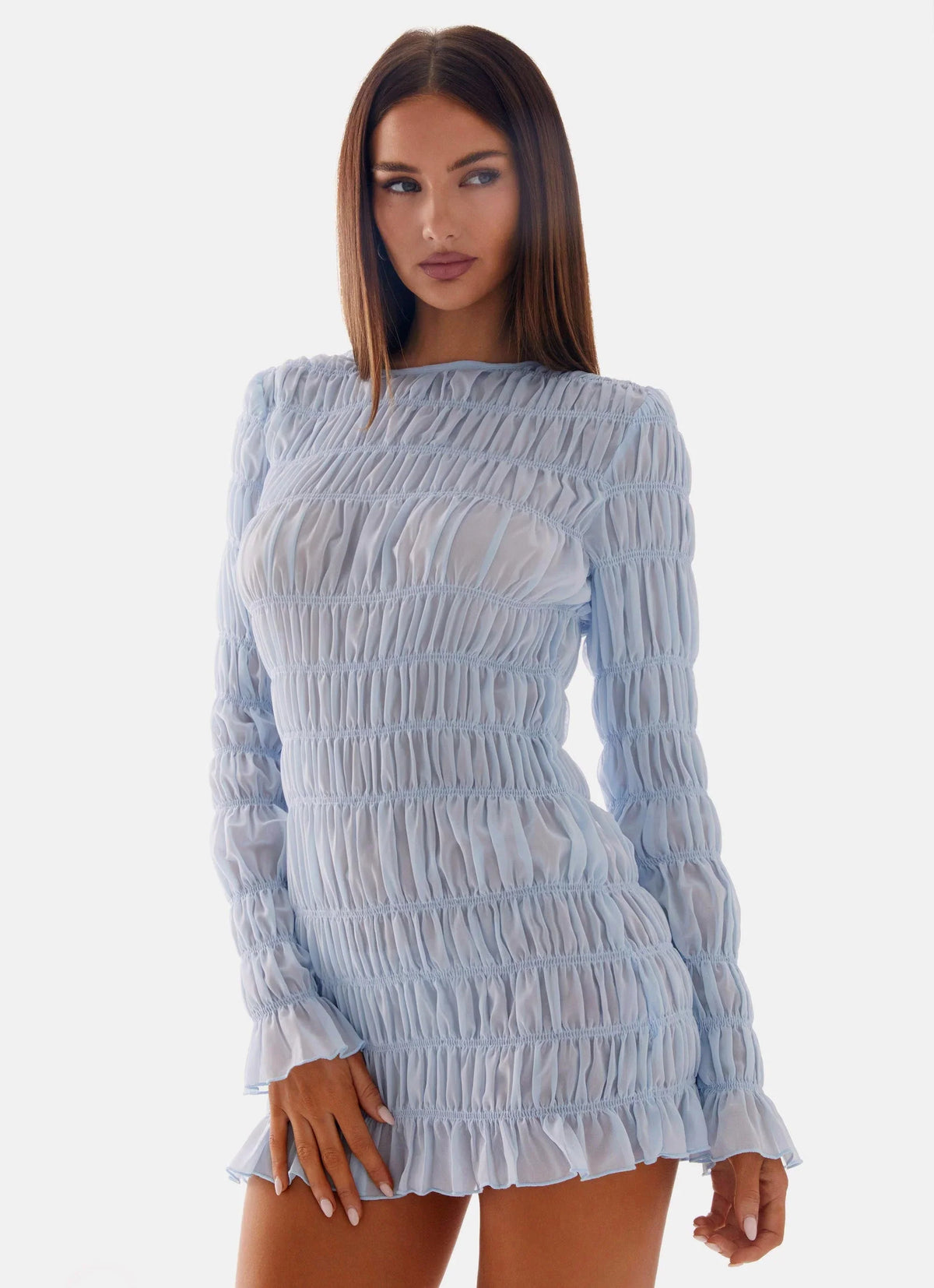 Jasy Long Sleeve Mini Dress Sky Blue