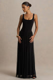 Amelia Black Scoop Neck Maxi Dress With Pleated Skirt