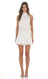 Shimmer Mock Neck Halter Dress in White