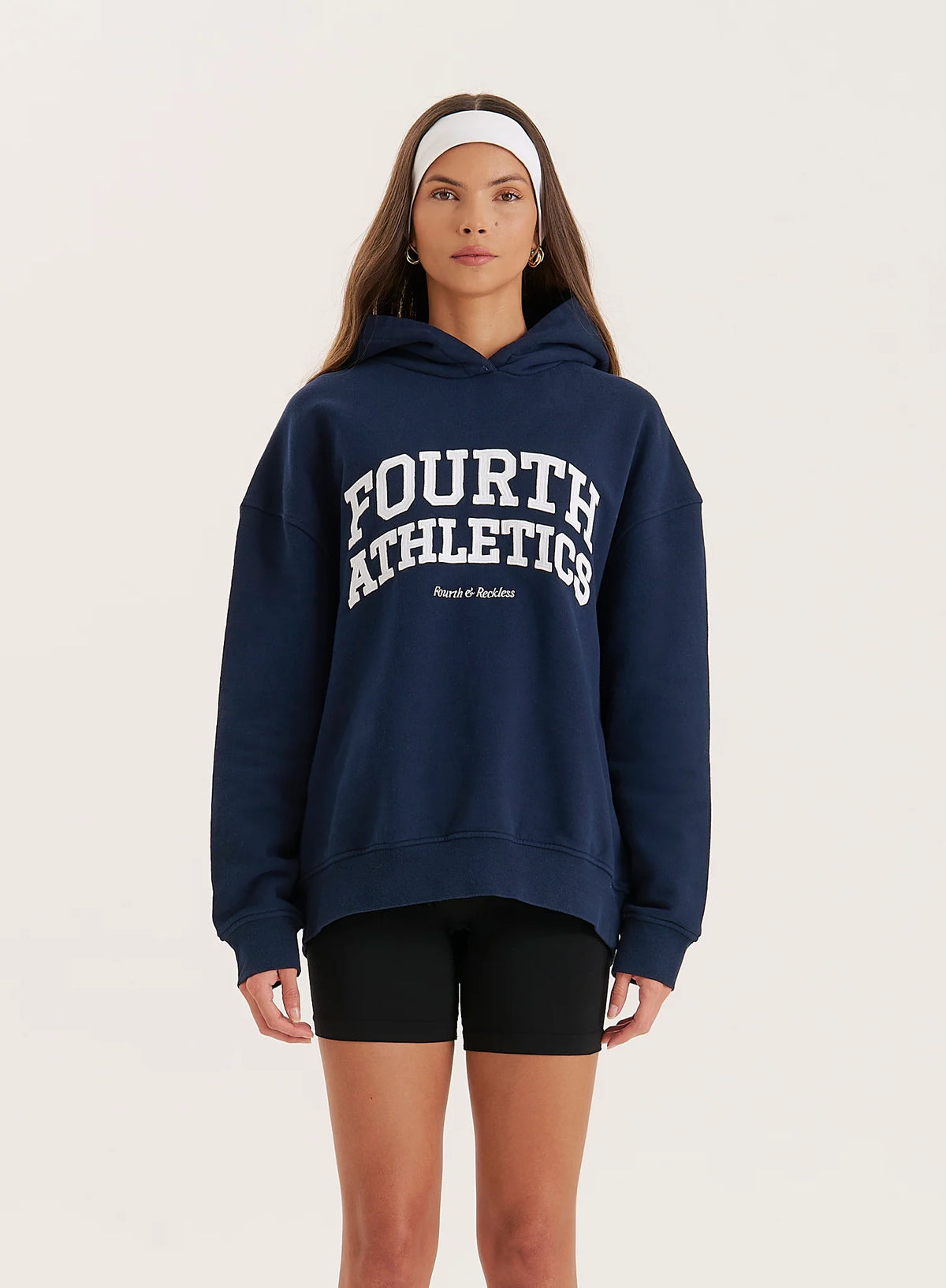 Navy Fourth Athletics Slogan Oversized Hoodie