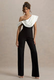 Falling For You Black White Asymmetric Draped Jumpsuit