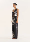 Black Sun Print Satin Maxi Skirt