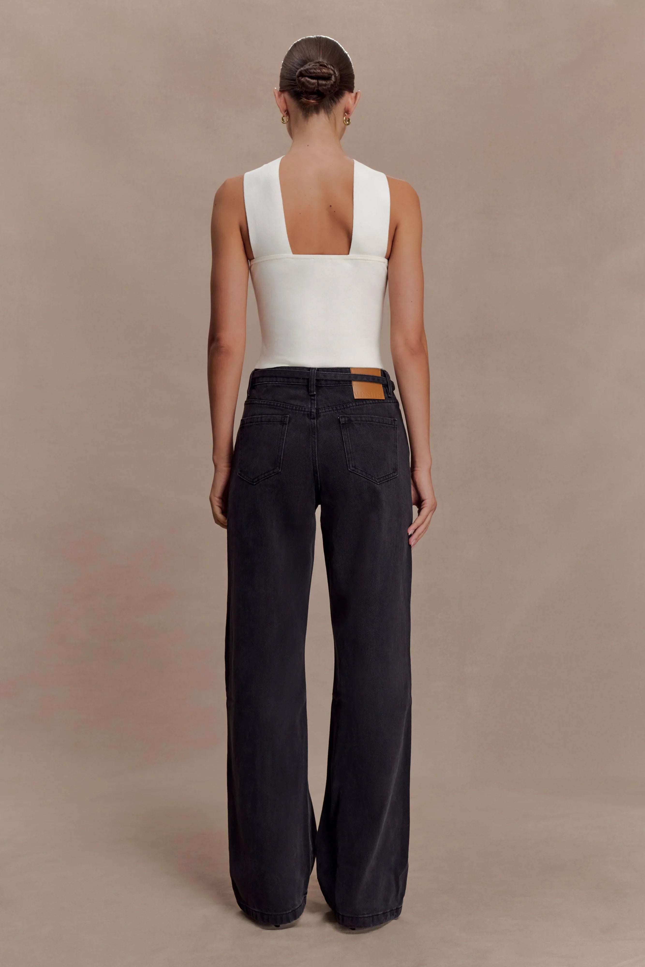 Perrie Mid Rise Straight Leg Tie Jeans Washed Black