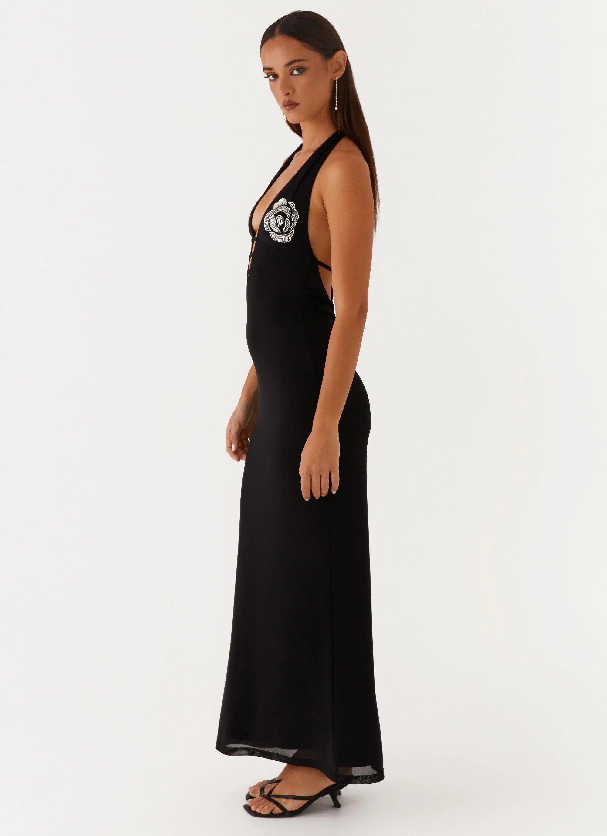 Polina Beaded Halterneck Maxi Dress Black