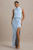 Hayden Blue High Neck Draped Split Maxi Dress