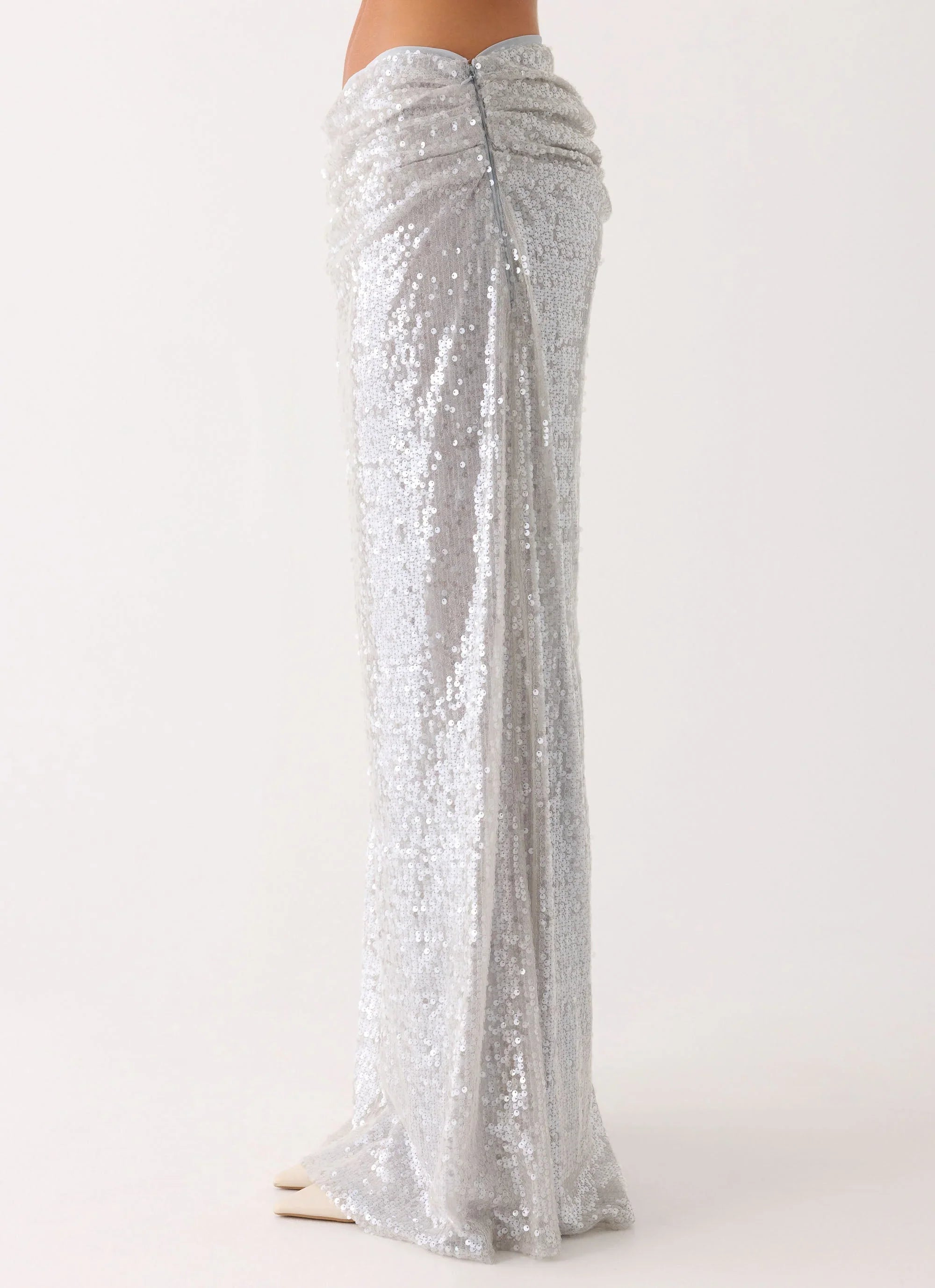 Susie Sequin Maxi Skirt Silver