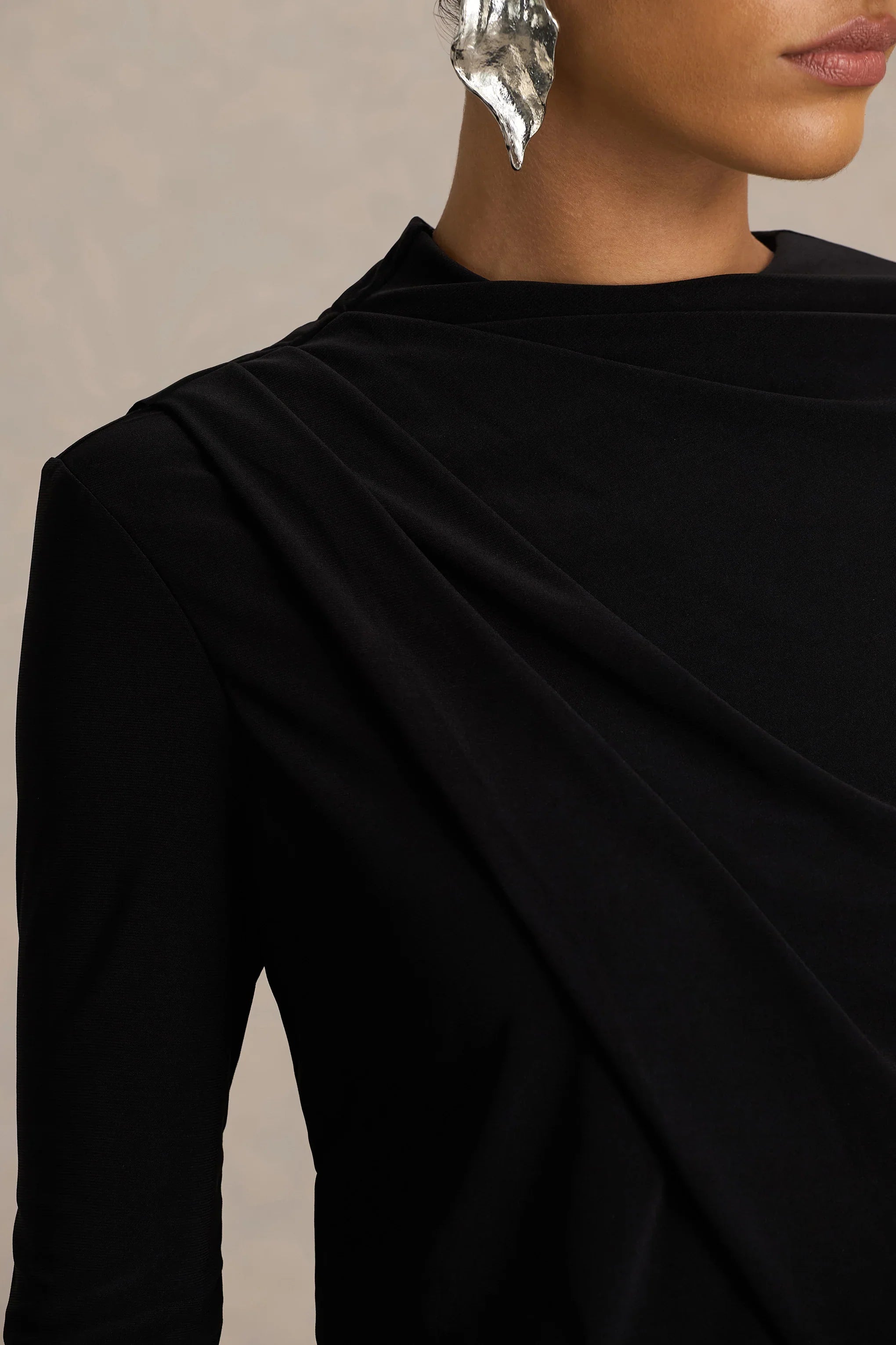 Celeste Black Long Sleeve Mini Dress With Cape Sleeve
