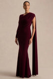 Rubelle Burgundy Asymmetric Neck Maxi Dress With Draped Detailing