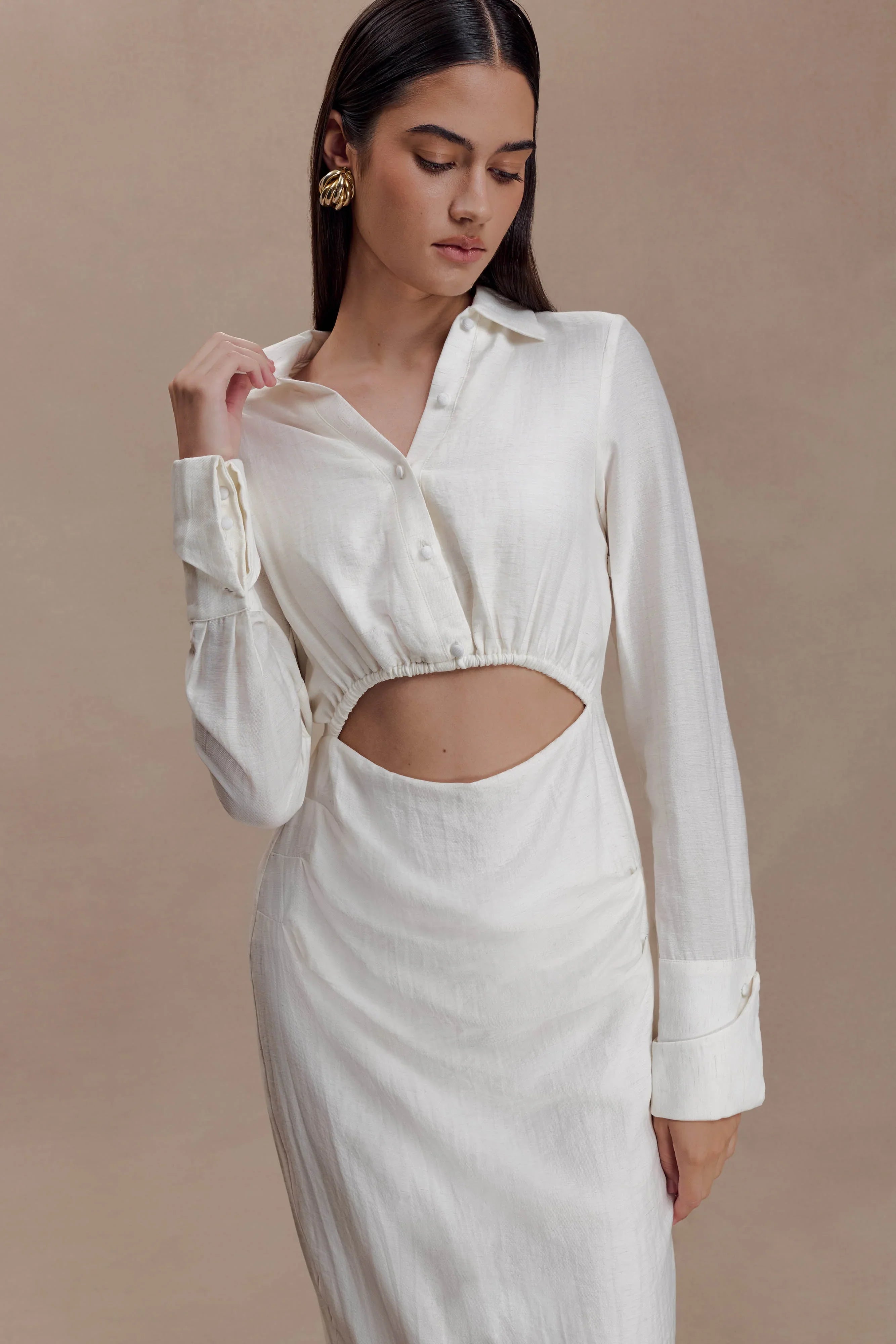 Cecilie Cut Out Shirt Midi Dress White