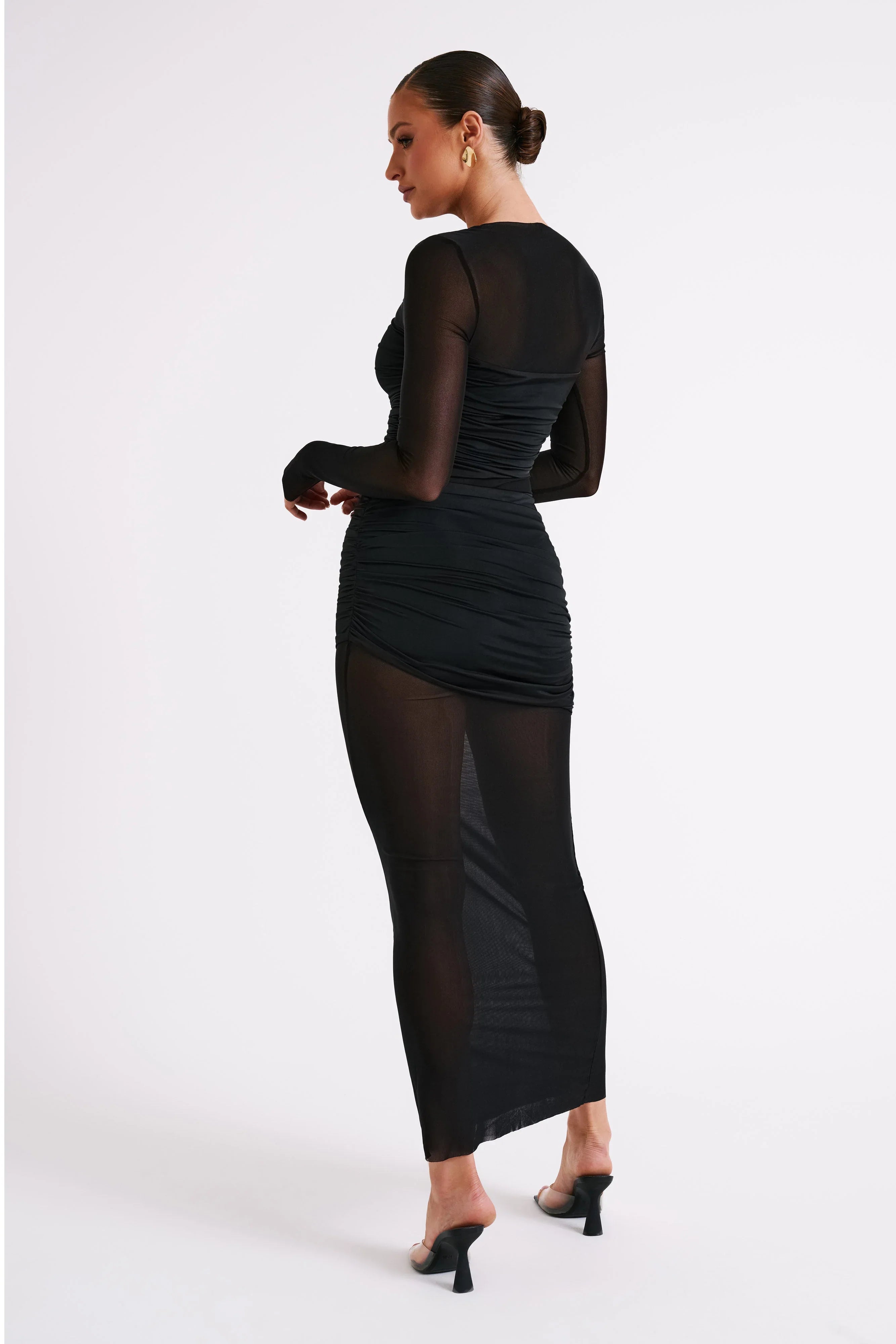 Kate Mesh And Nylon Maxi Dress Black