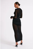 Kate Mesh And Nylon Maxi Dress Black