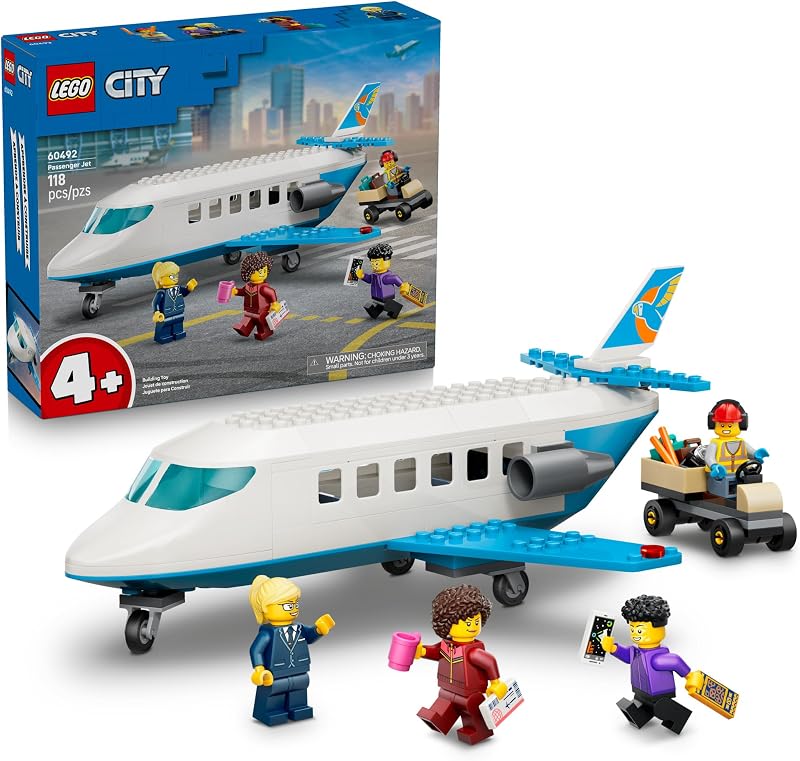 LEGO City Passenger Jet 60492 Building Toys for Boys Girls Ages 4 Airplane Toy Set W 4 Minifigures Pretend Play 118 pieces Gift for Birthdays