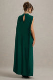 Maeve Bottle Green Cape Sleeve Draped Maxi Dress