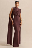 Patrina Brown High Neck Maxi Dress With Draped Detailing And Cape Sleeves