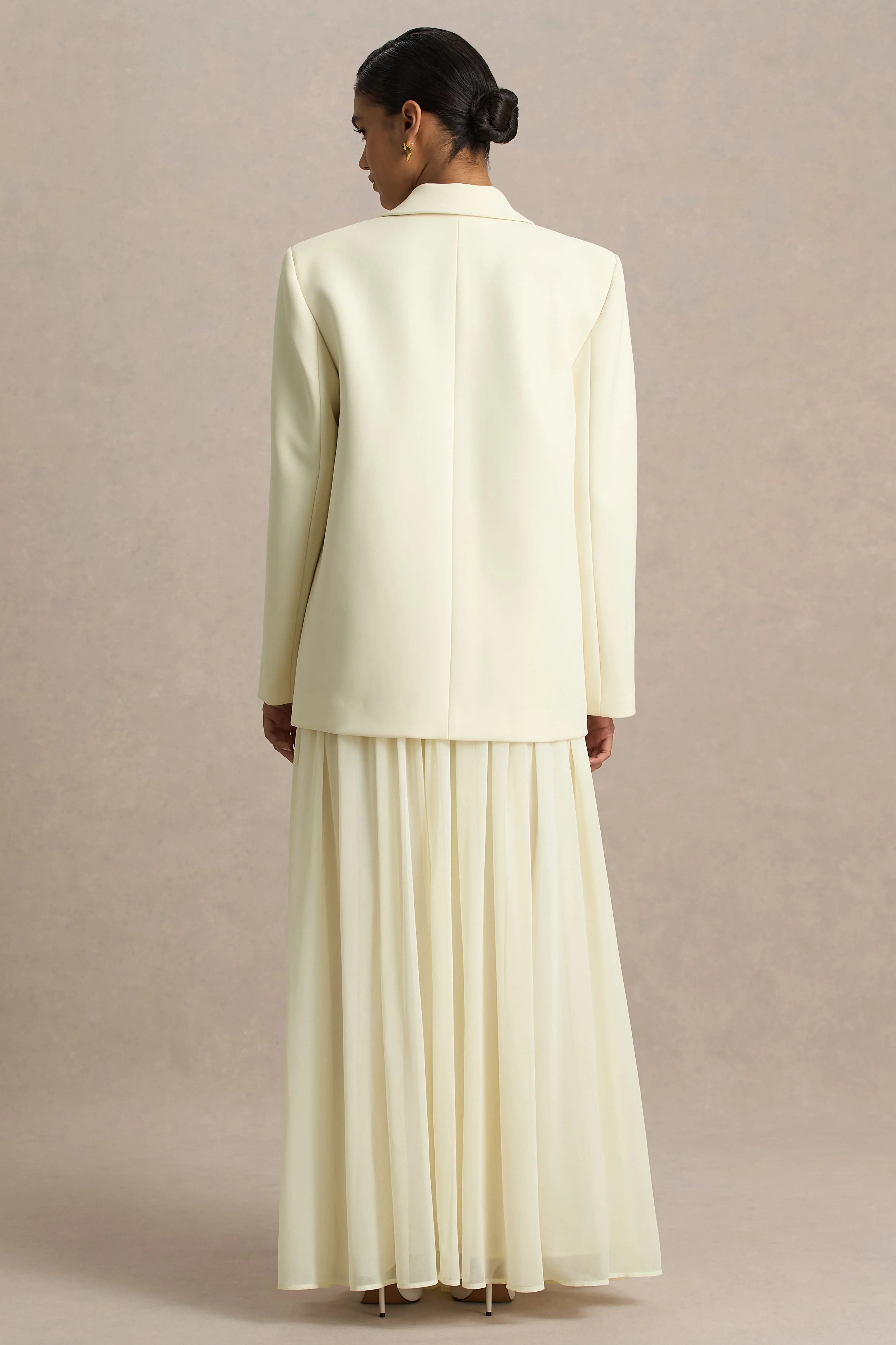 Spencer Cream Chiffon Pleated Maxi Skirt