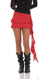 Tassel Ruffle Skirt in Red