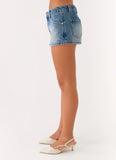 Tropics Low Rise Denim Mini Skort Mid Wash Blue