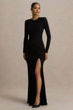 Liora Black Crew Neck Maxi Dress With Front High Split