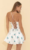 Floral Ruched Satin Dress in White