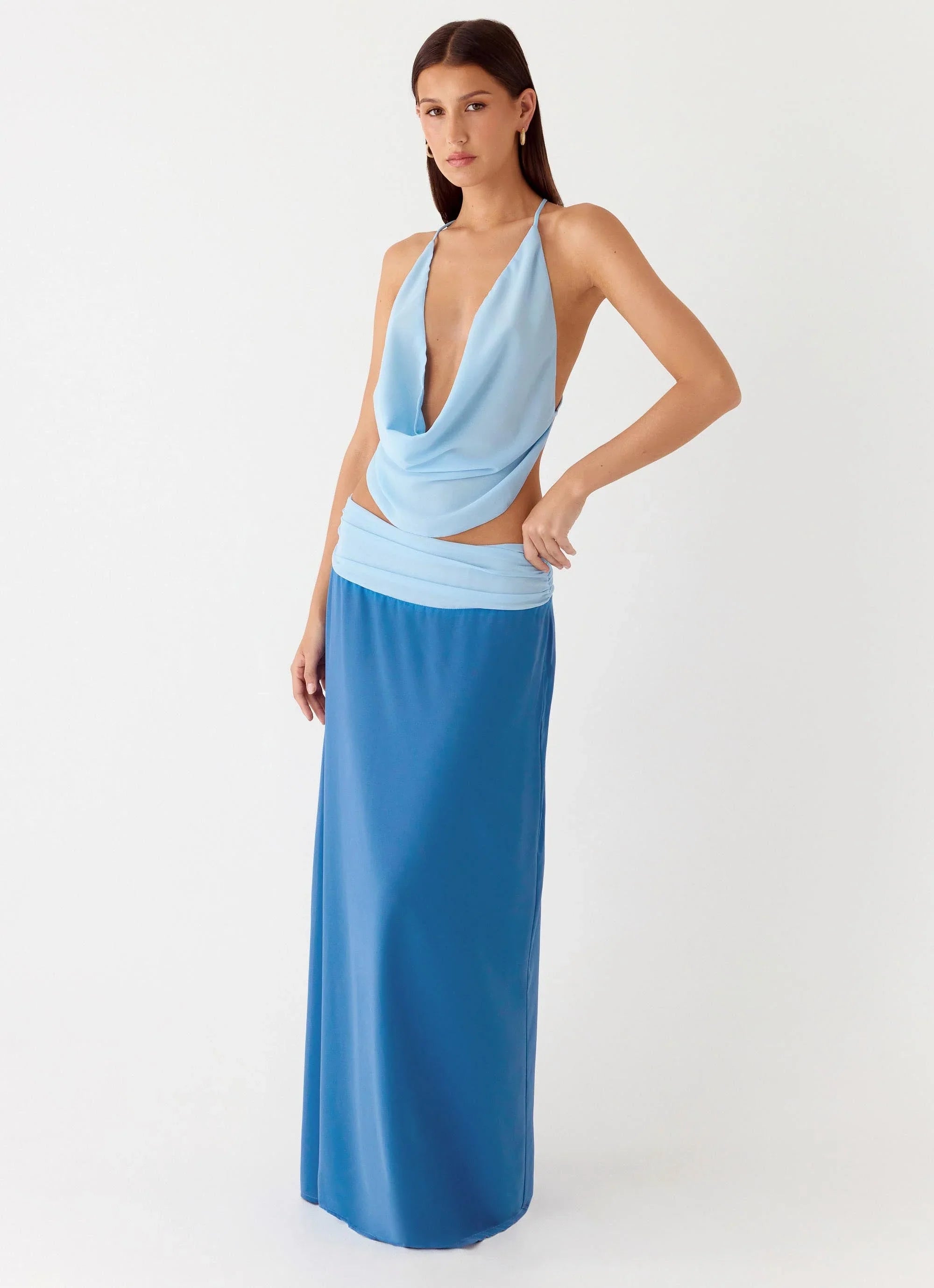 Blushing Bloom Maxi Skirt Baby Blue