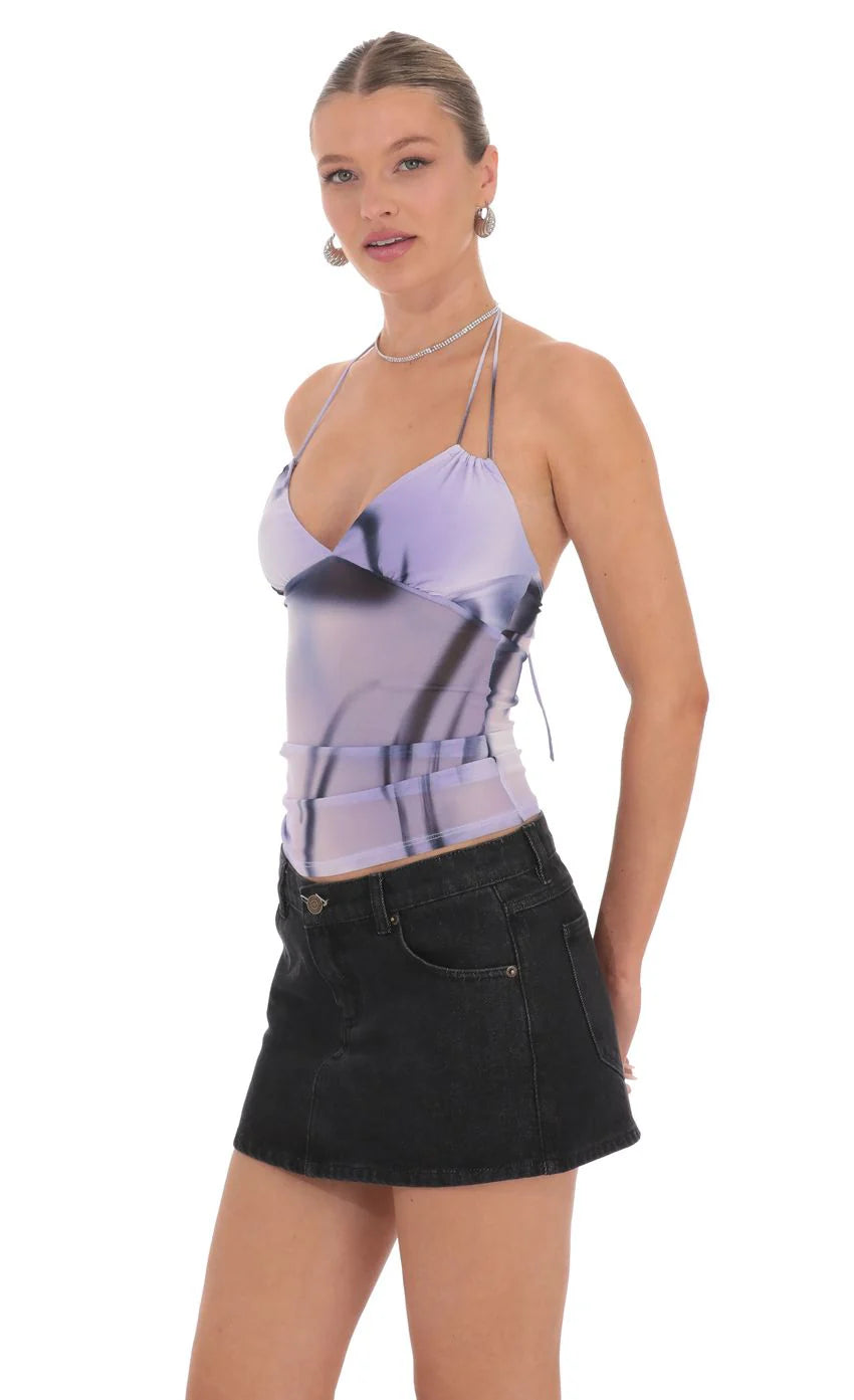 Swirl Mesh Halter Top in Lavender
