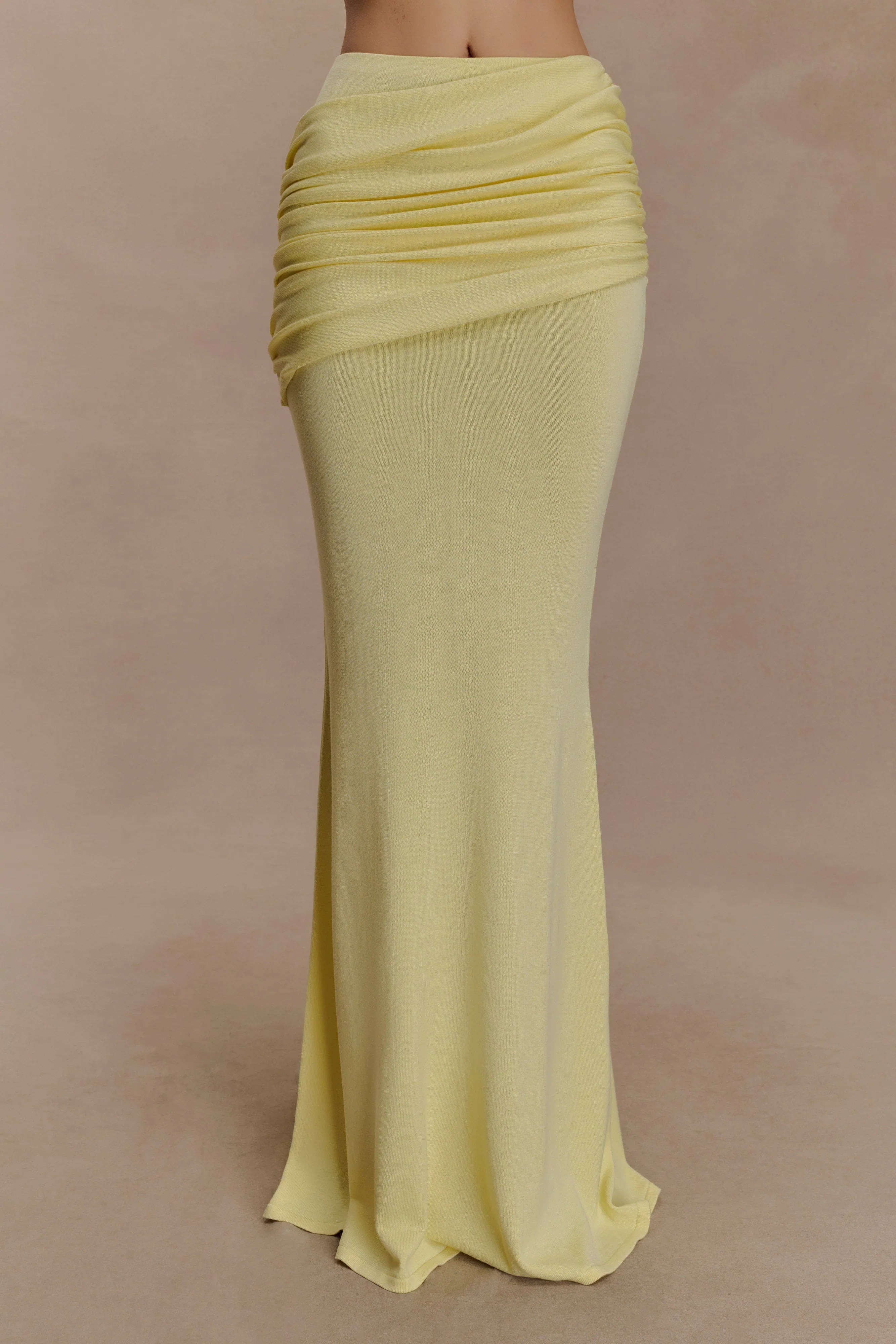 Irene Gathered Knit Maxi Skirt Lemon