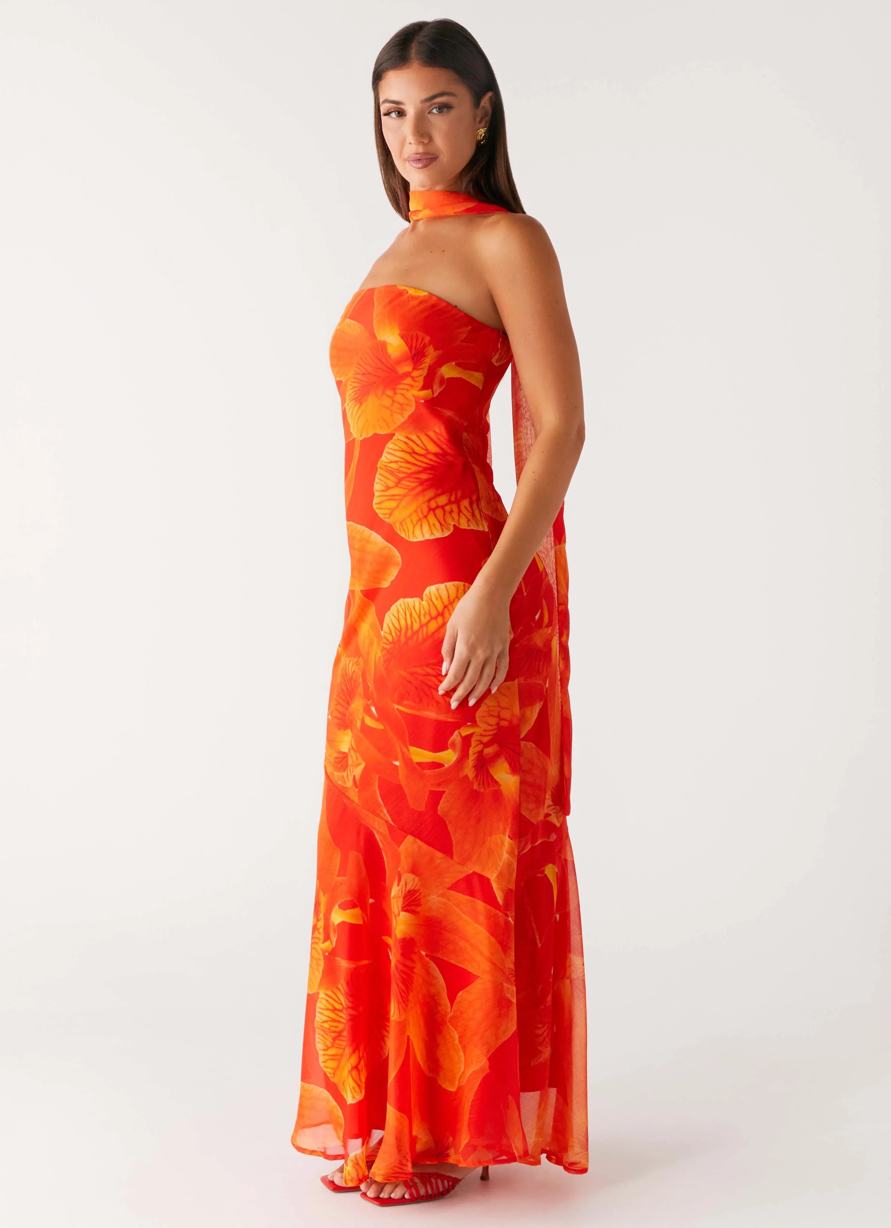 Under The Pagoda Maxi Dress Orange Floral