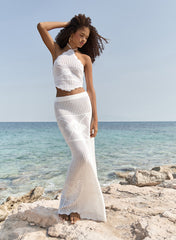 Cream Crochet Knit Maxi Skirt