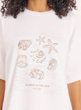 Cream Beach Graphic Printed Cotton T Shirt