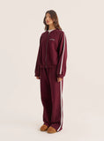 Burgundy Contrast Stripe Zip Bomber Jacket