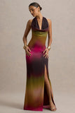 Fiorella Ombre Print Cowl Neck Split Maxi Dress