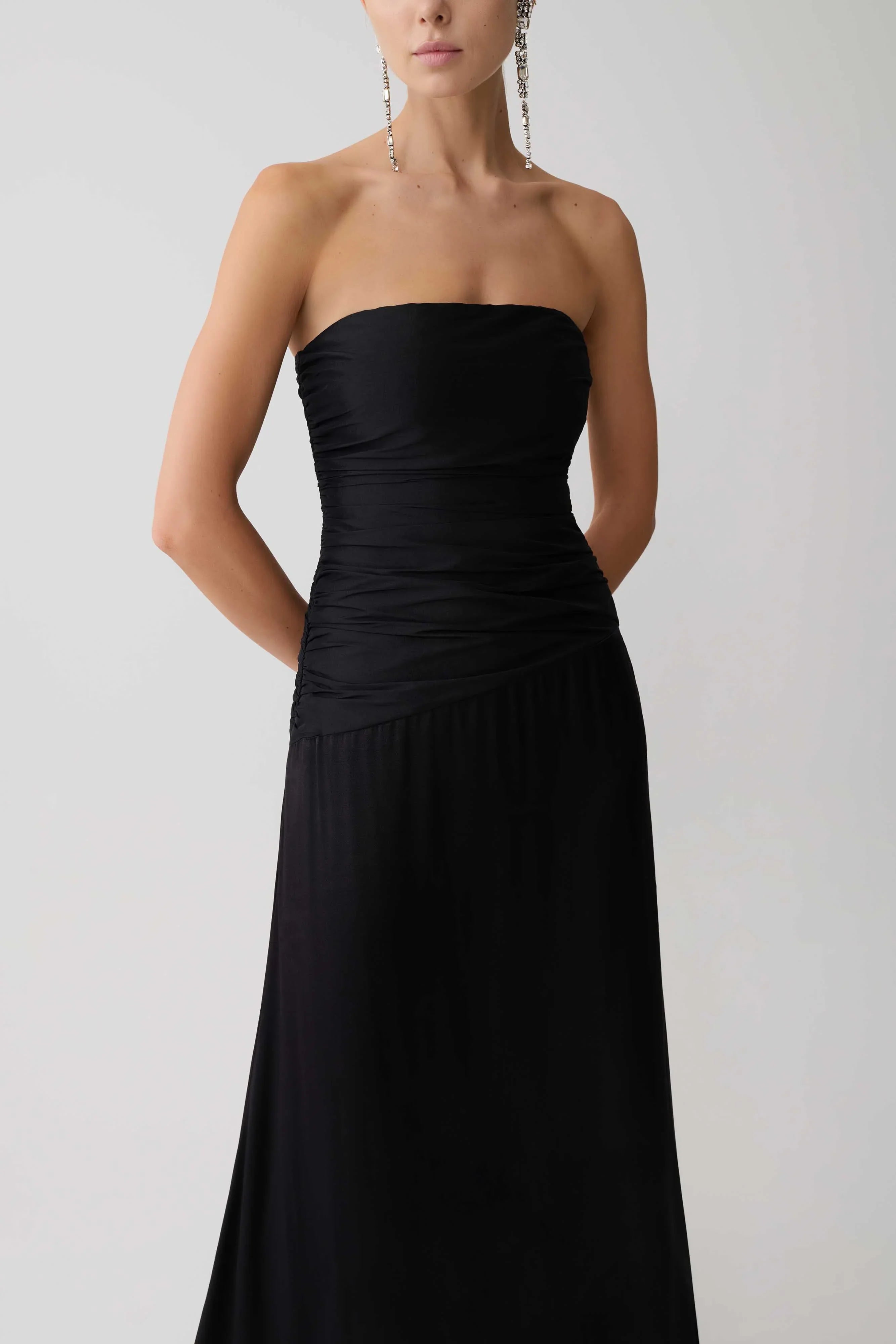 Serena Strapless Taffeta Maxi Dress Black