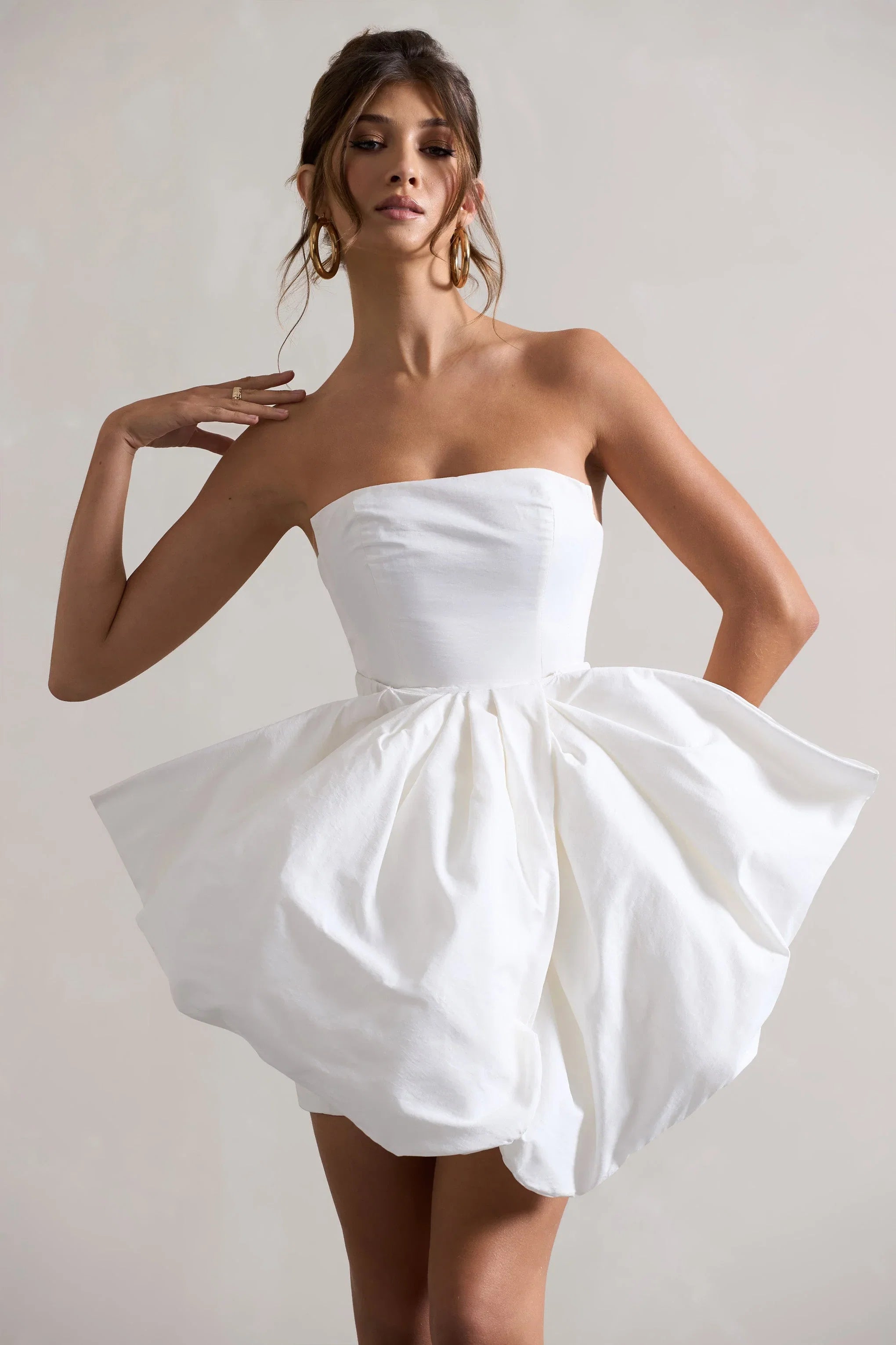 Bladen Cream Bandeau Mini Dress With Detachable Bow Skirt