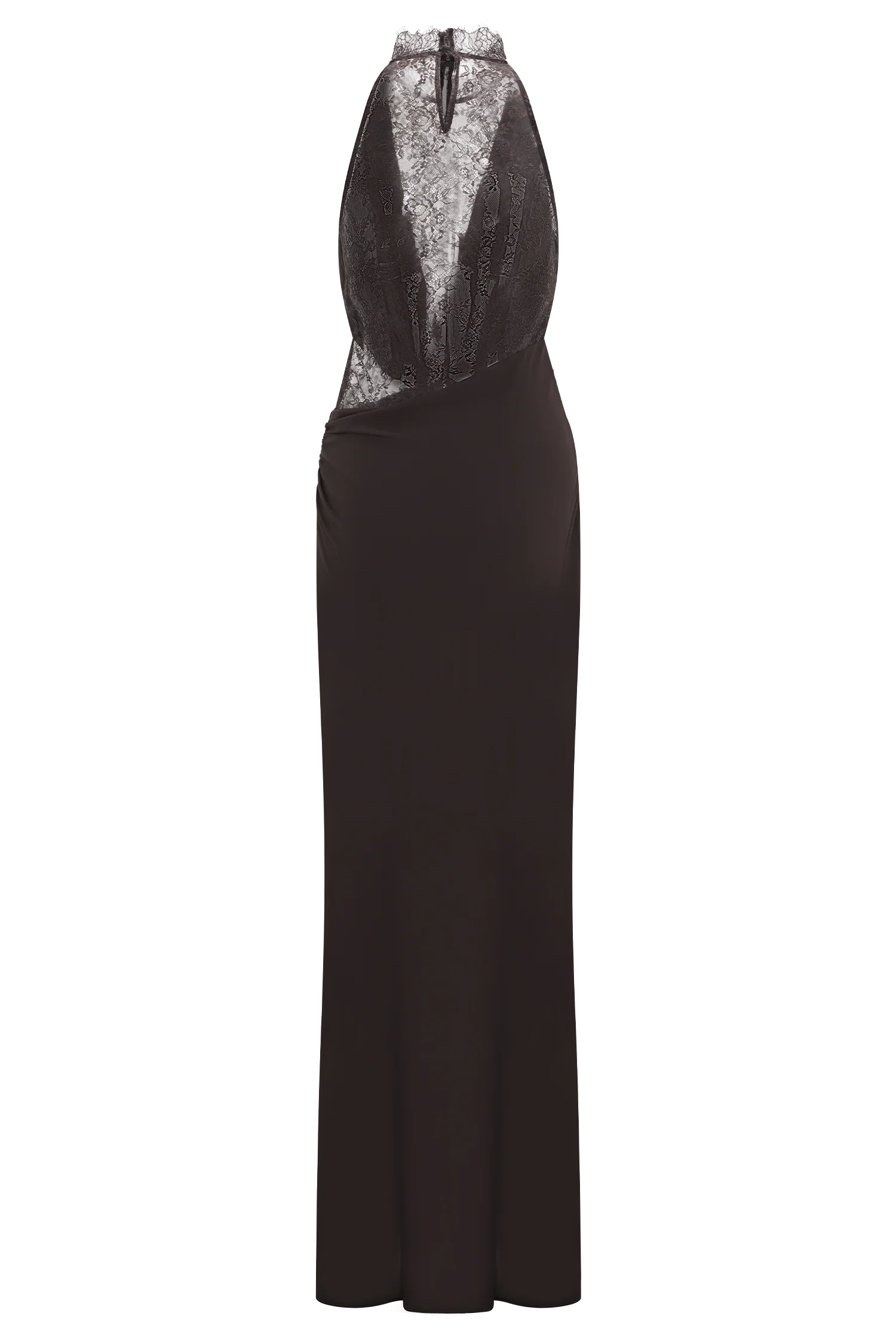 Arra Chiffon And Lace Halter Maxi Dress Cacao Brown