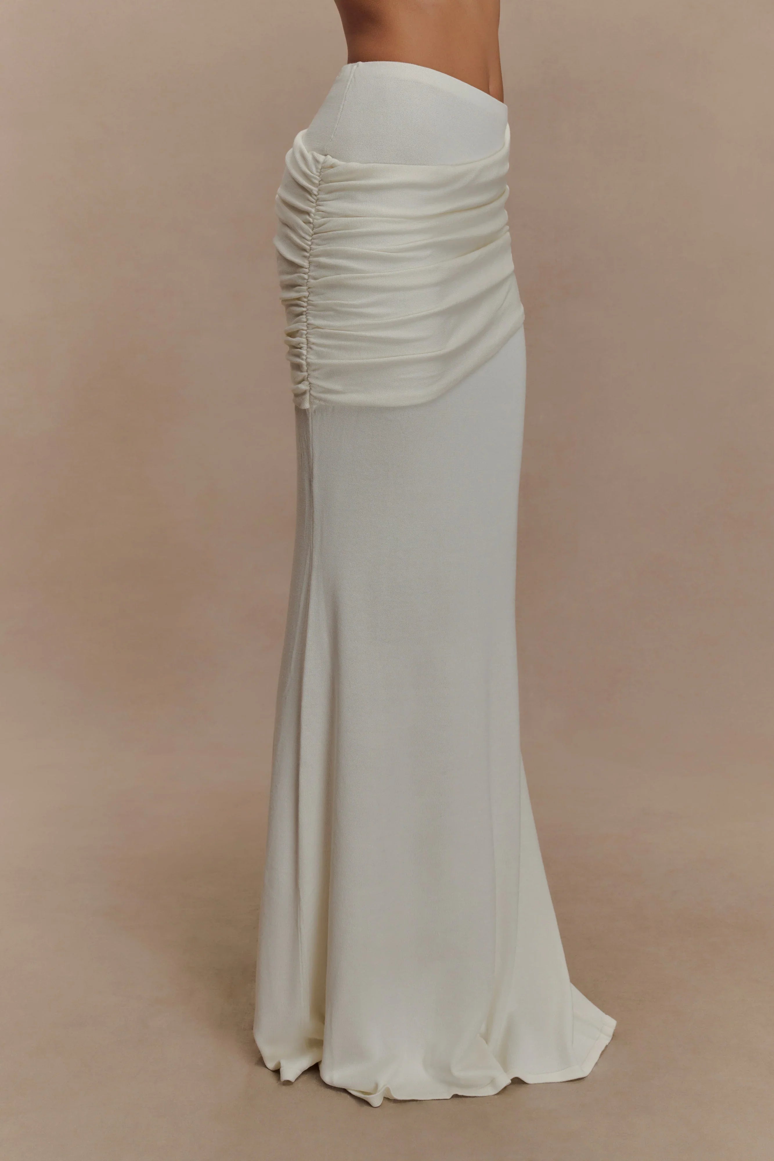 Irene Gathered Knit Maxi Skirt Ivory