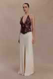 Sascha Lace And Satin Halter Maxi Dress Ivory Chocolate