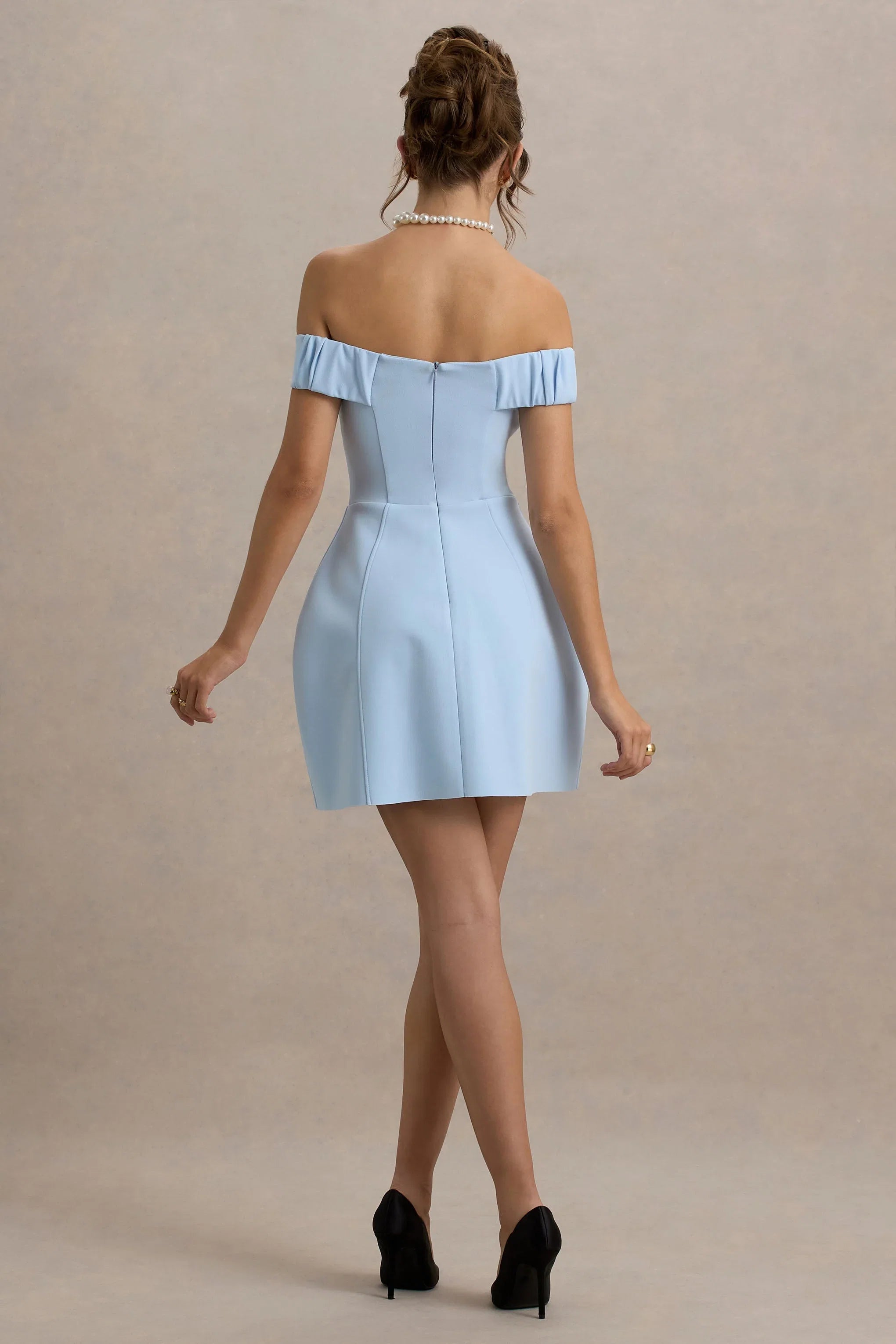 Lavender Powder Blue Sweetheart Mini Dress With Bow Detail