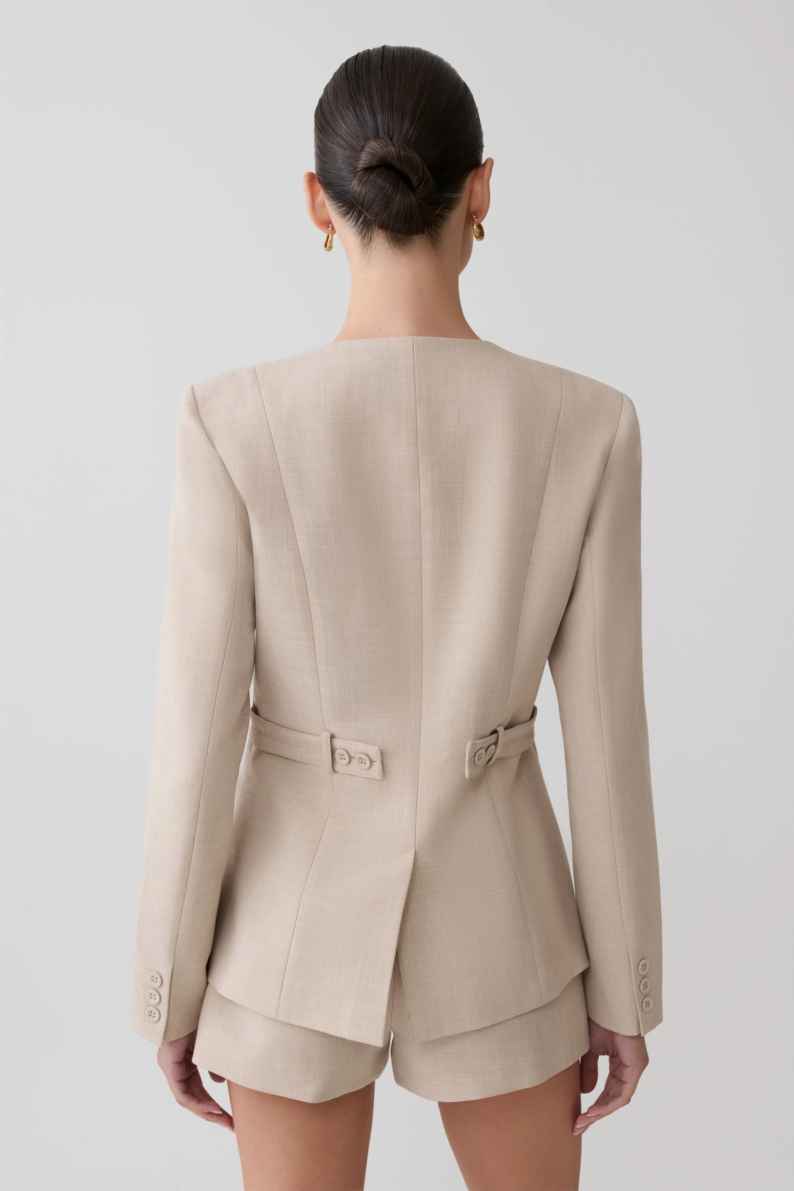 Solenne Collarless Suiting Blazer Natural Marle