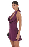 Satin Choker Cowl Neck Dress in Purple