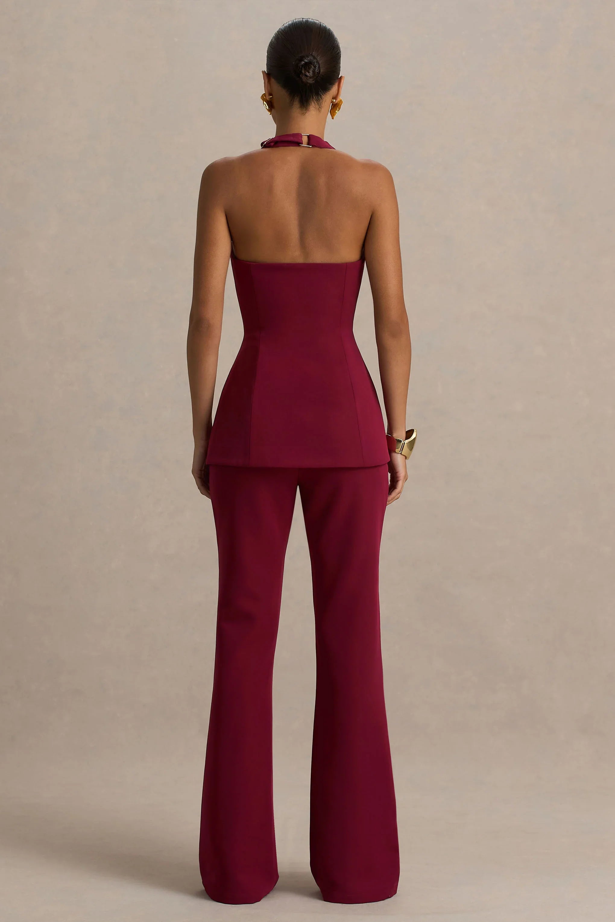 Carina Burgundy Flared Leg Tailored Trousers