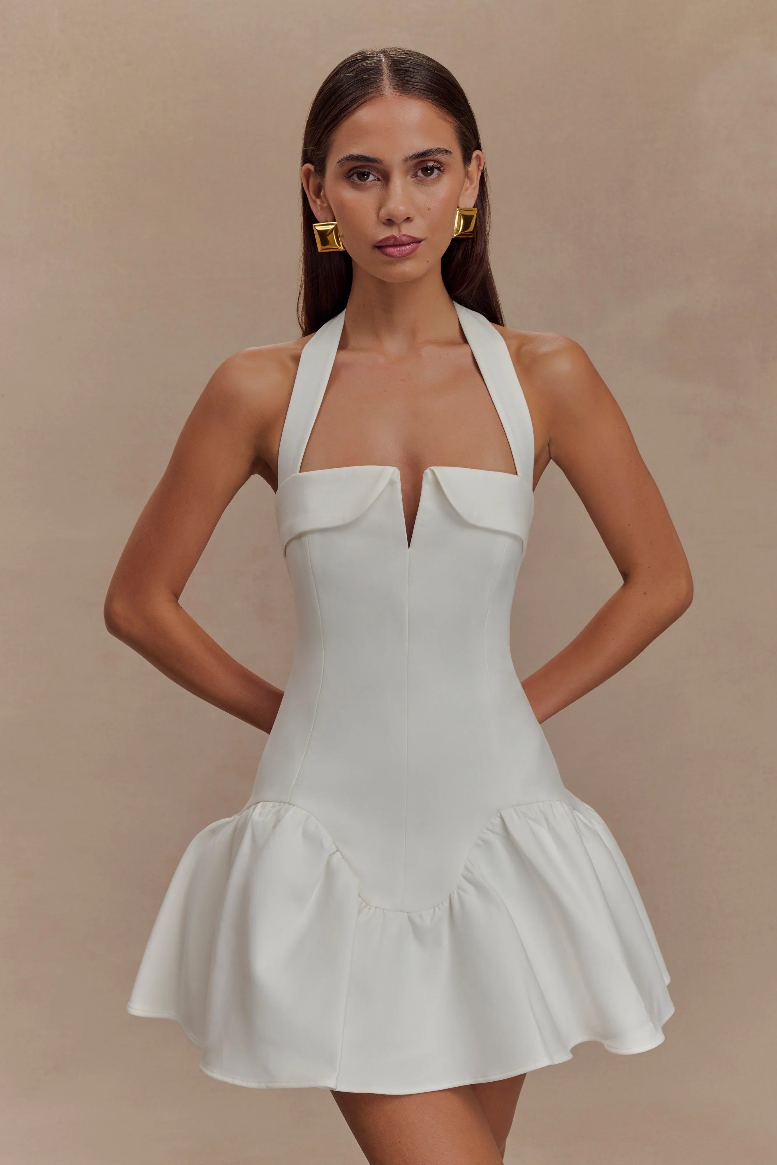 Calipso Halter Mini Dress White