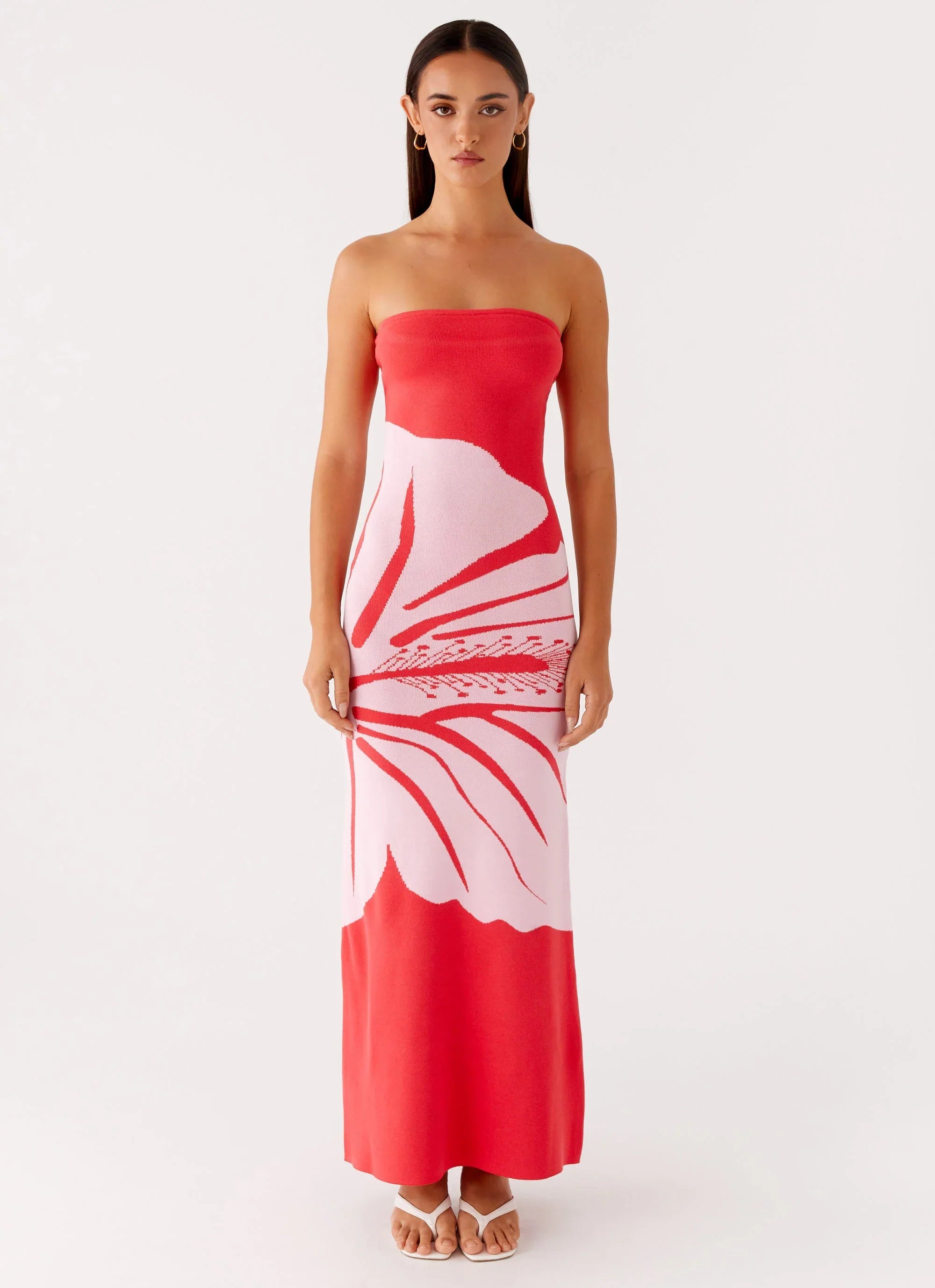 Jala Strapless Knit Maxi Dress Red Floral