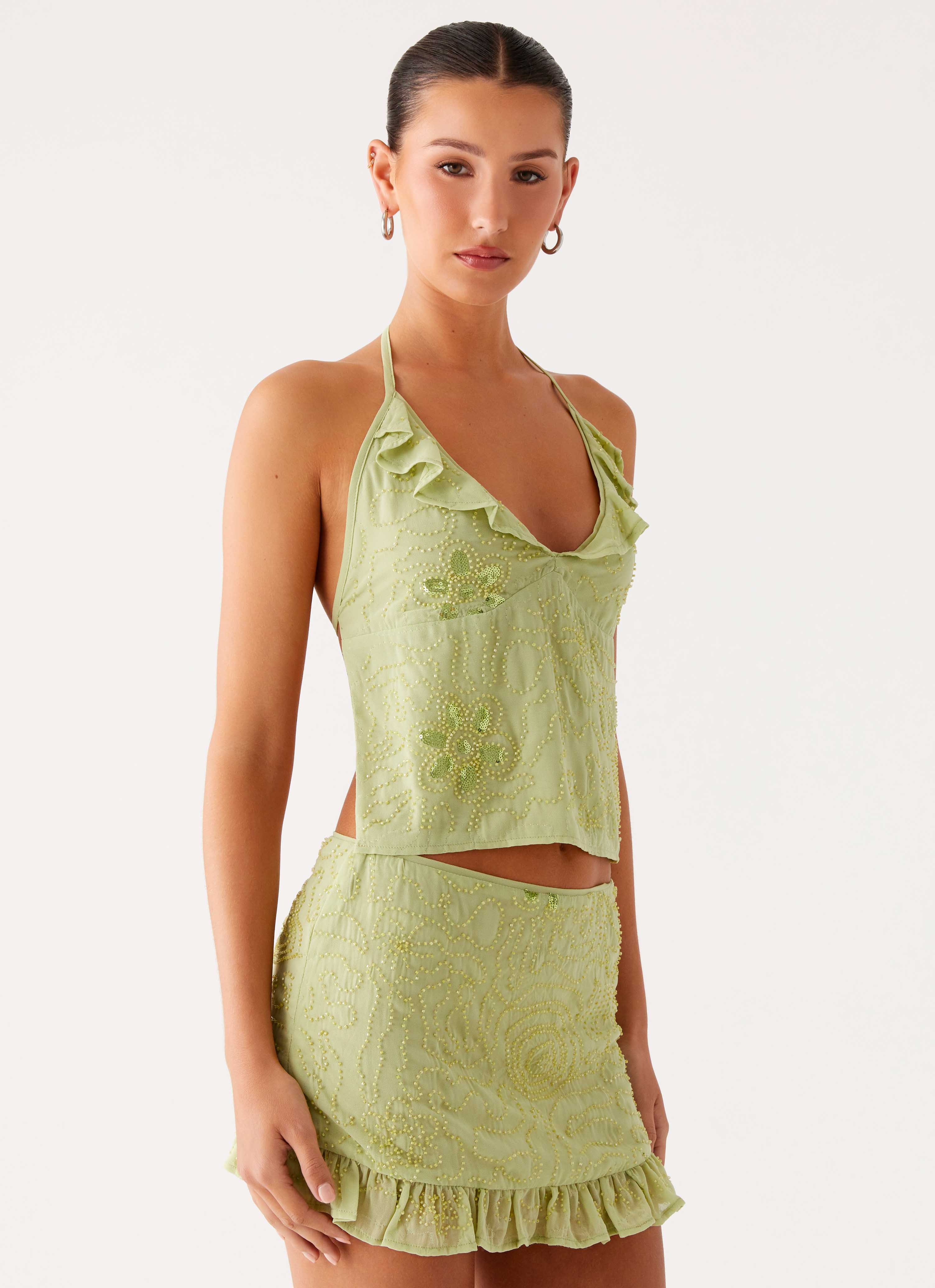 Savoir Beaded Halter Top Mint