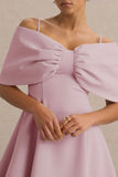 Faria Blush Pink Short Sleeve Bardot Mini Dress With Bow Detail