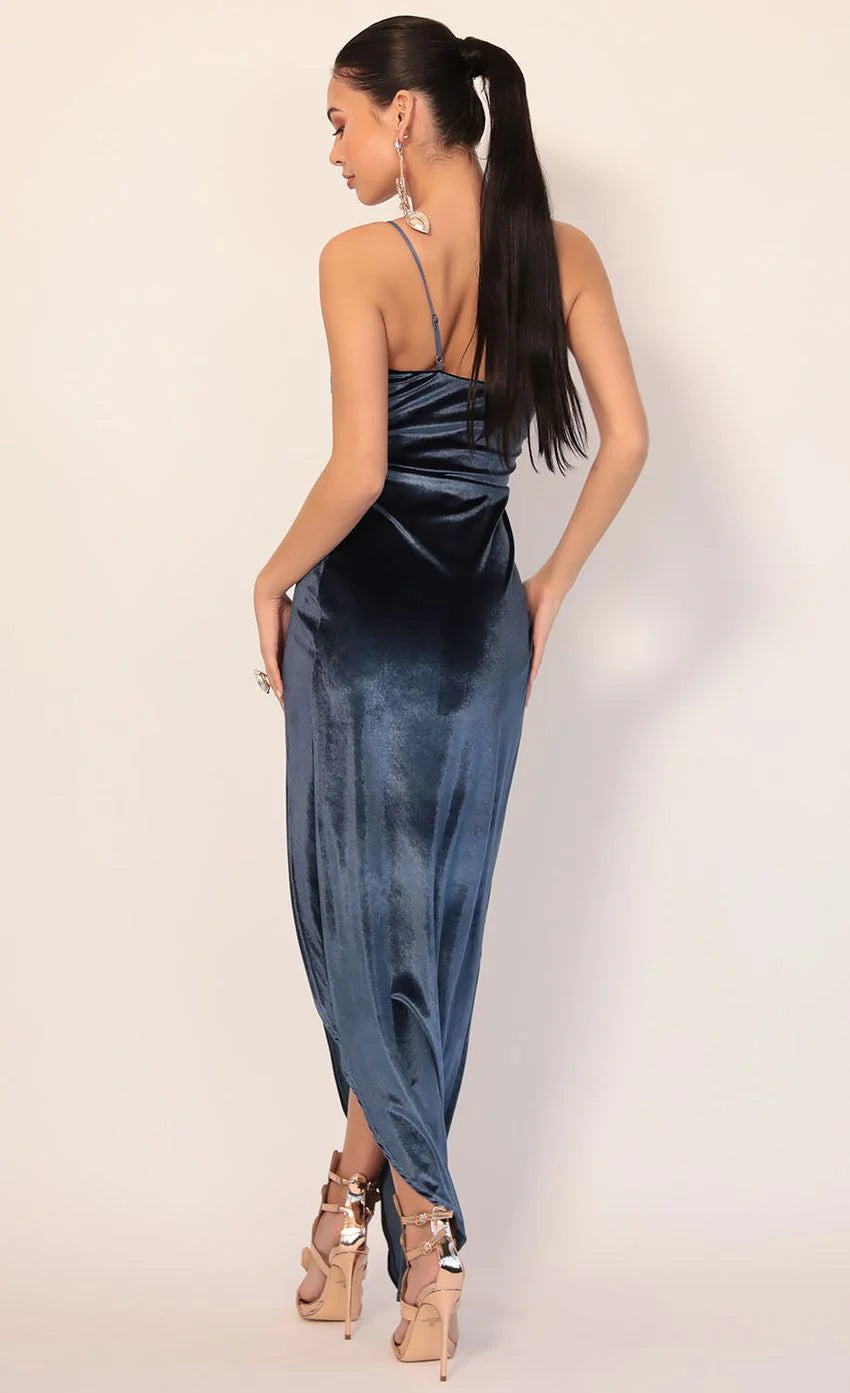 Velvet Shoulder Maxi in Indigo
