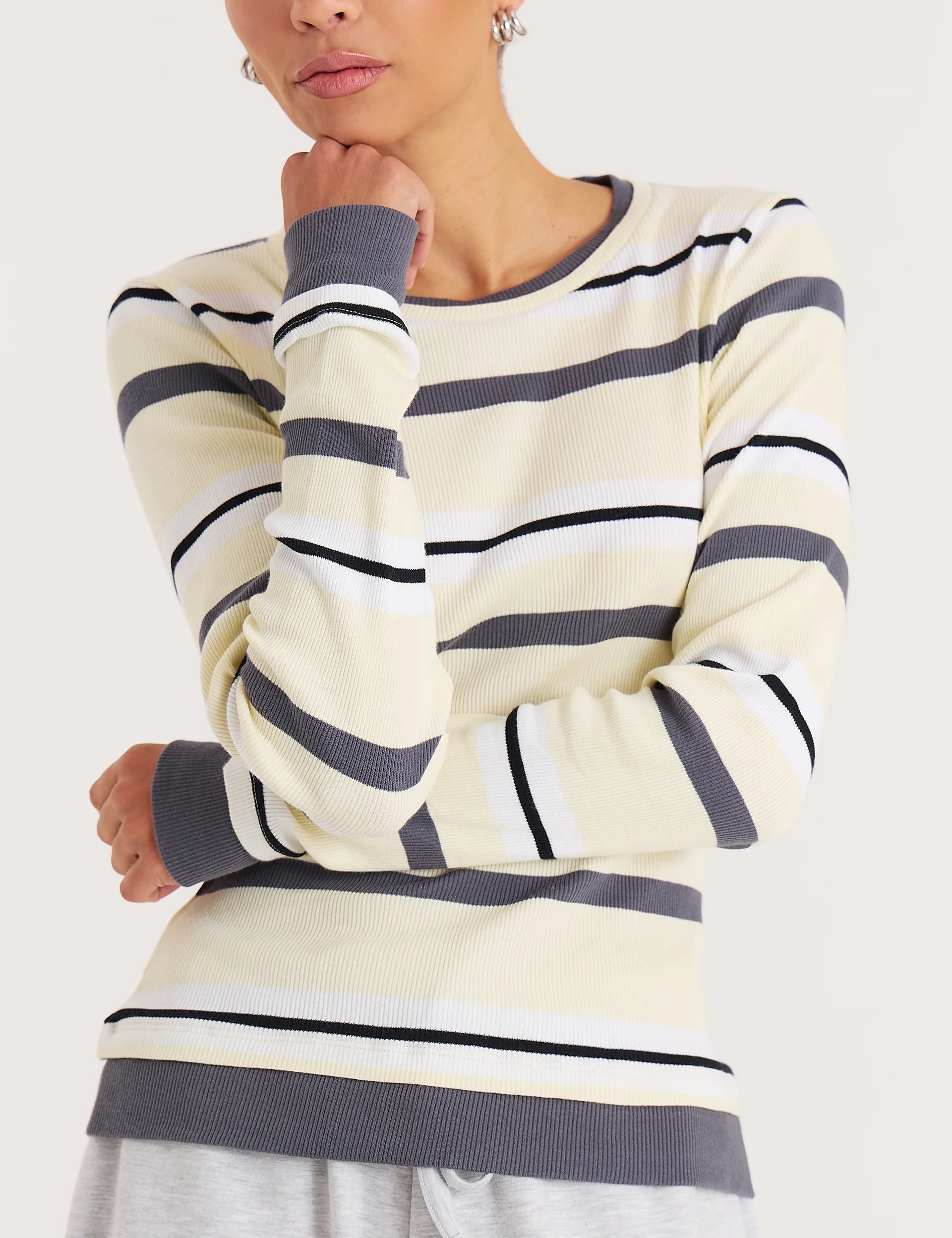 Yellow Stripe Long Sleeve Jersey Top