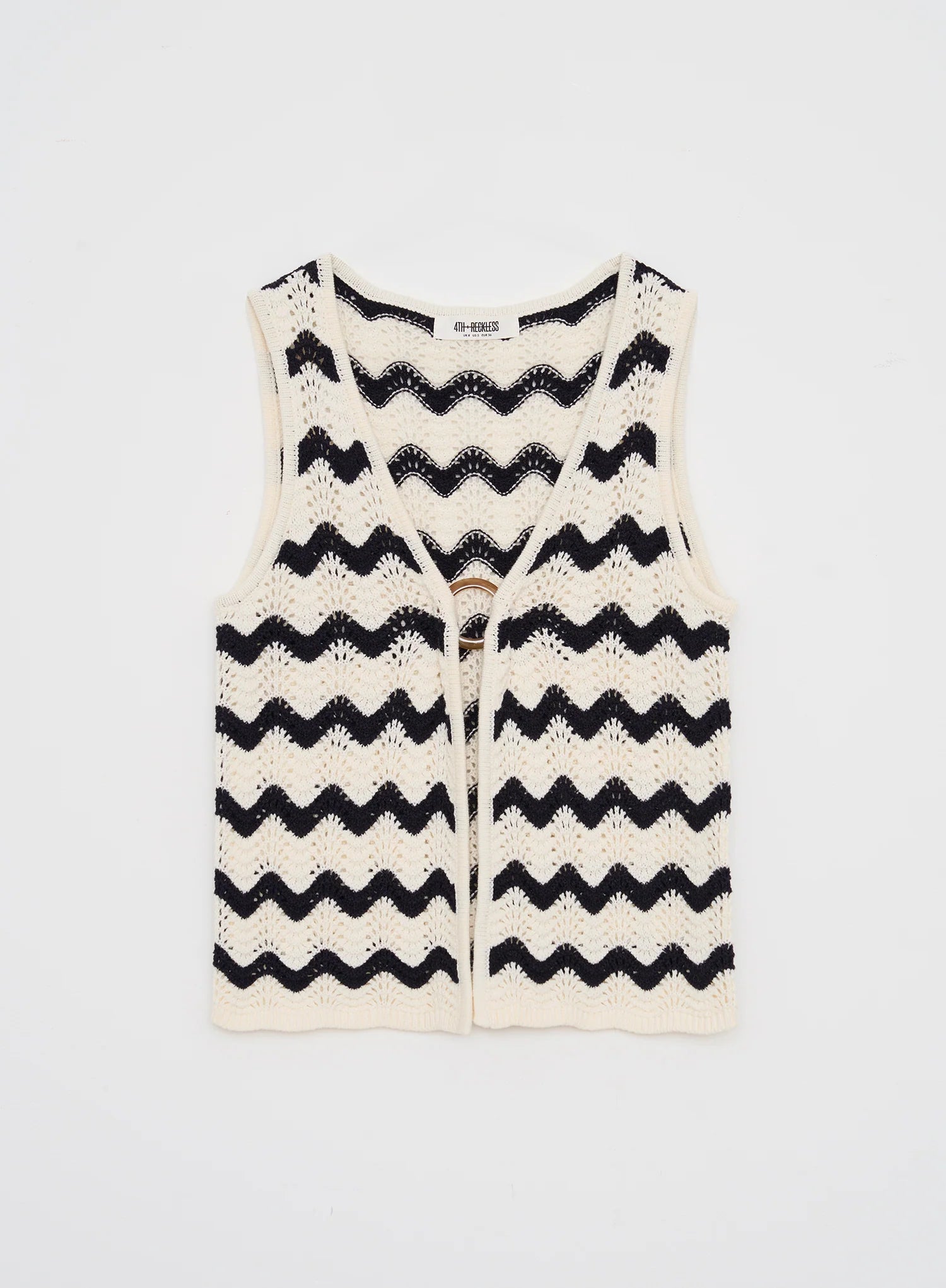 Navy And Cream Wave Crochet Tie Side Top
