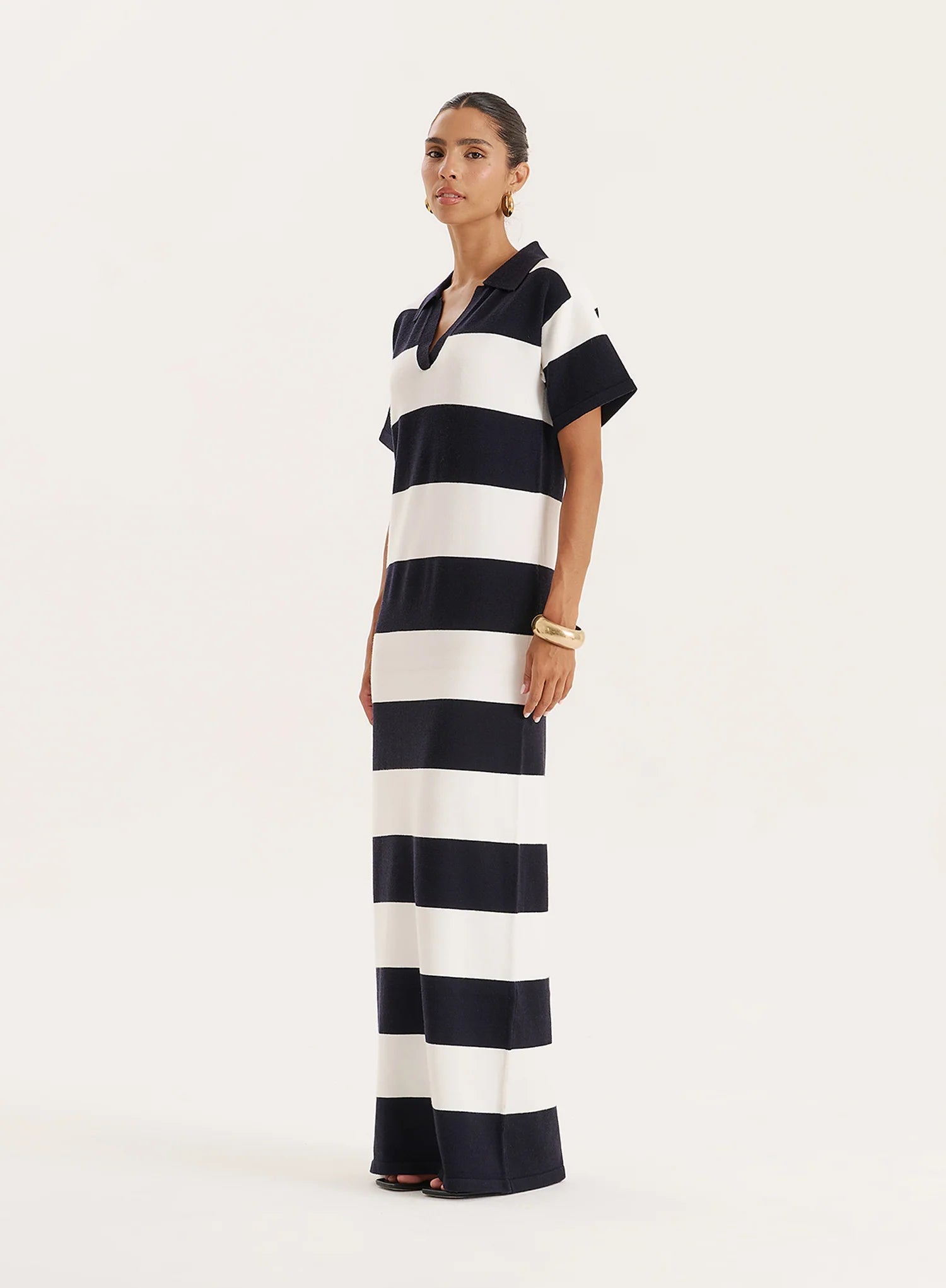 Black And White Stripe Knitted Rugby Maxi Dress