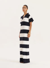Black And White Stripe Knitted Rugby Maxi Dress