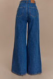 Jen Wide Leg Flare Denim Jeans Dark Blue